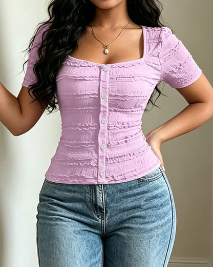 Damen Basic-T-Shirt mit Knopfleiste für Alltag und Freizeit