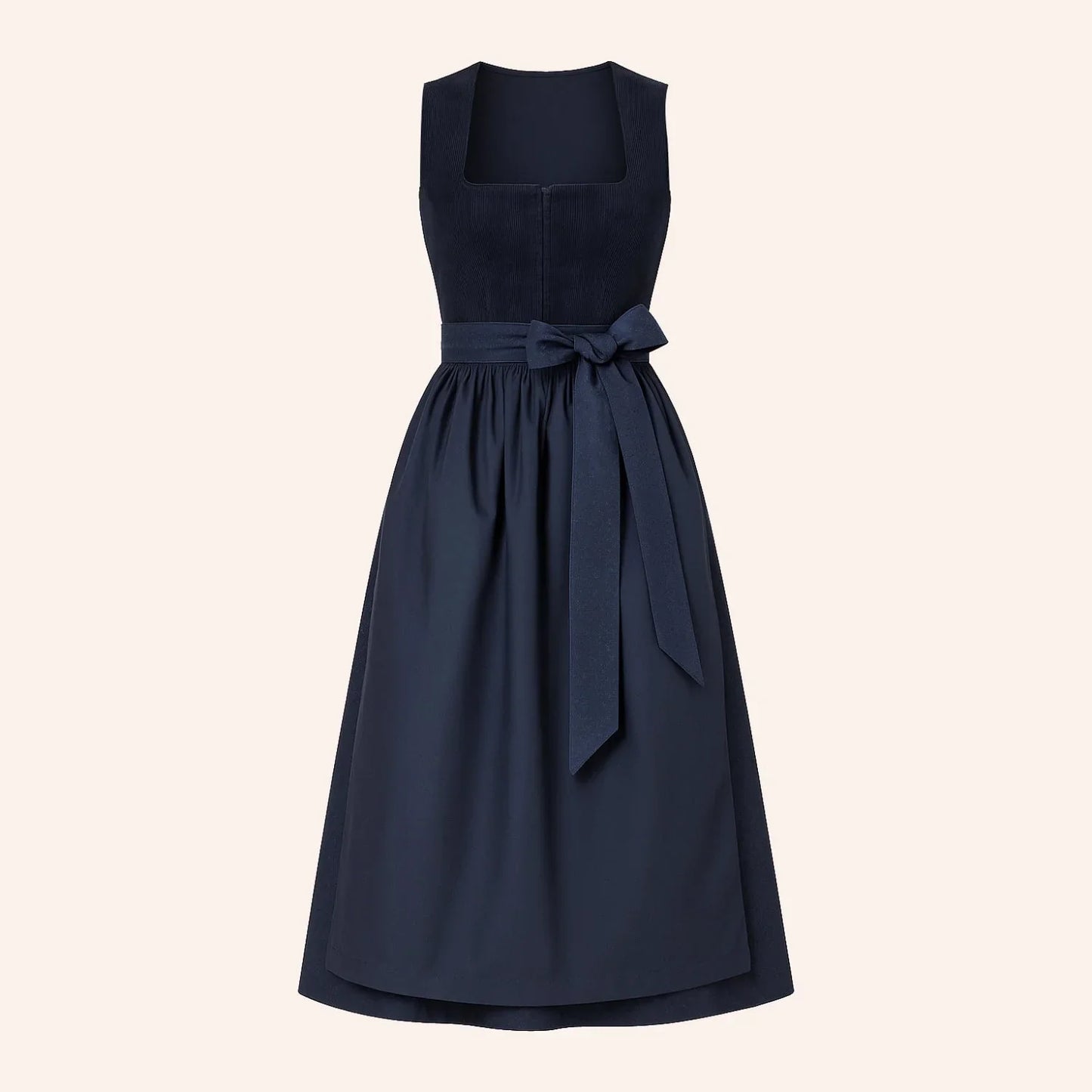 Marineblaues Dirndl für Damen mit abgestimmter Schürze und klassischem Design