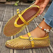 Damen Mary Jane Ballerinas aus Mesh, Detail der atmungsaktiven Struktur