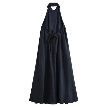 Damen Neckholder locker sitzendes atmungsaktives Sommerkleid Marineblau