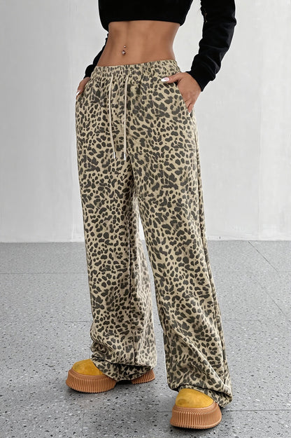 Damen Wide-Leg-Hose mit Leo-Muster, Rückansicht