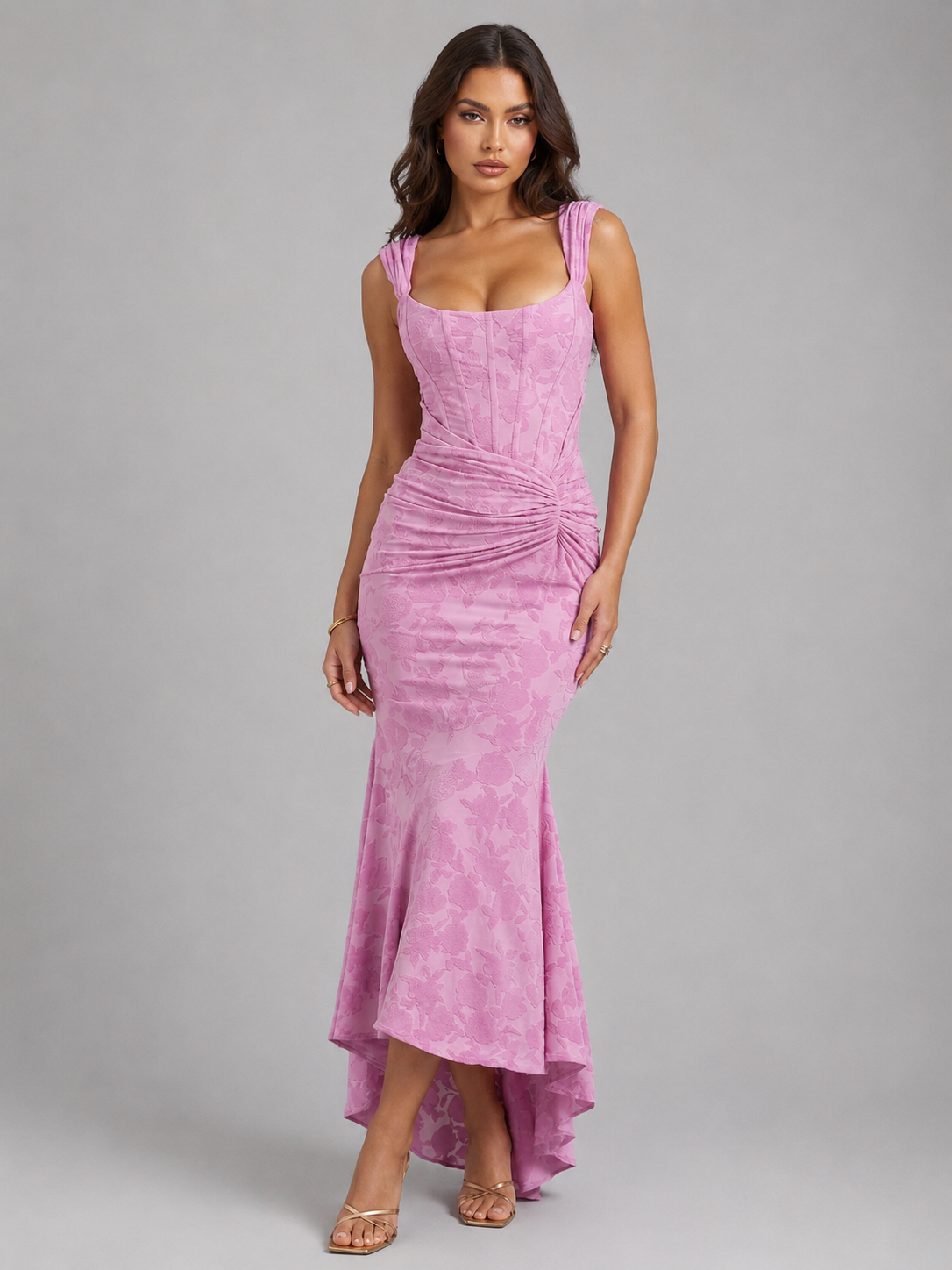 Damen Maxikleid mit Blumenmuster und Korsett für Hochzeit und festliche Anlässe