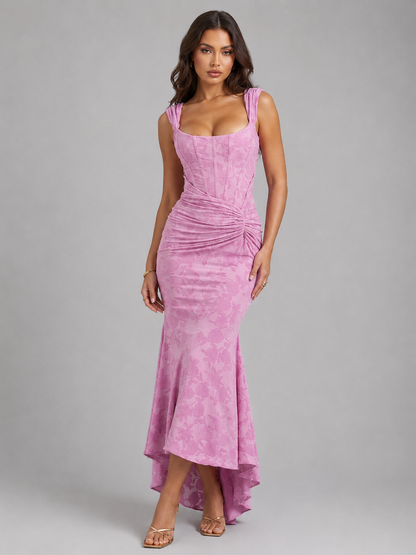 Damen Maxikleid mit Blumenmuster und Korsett für Hochzeit und festliche Anlässe