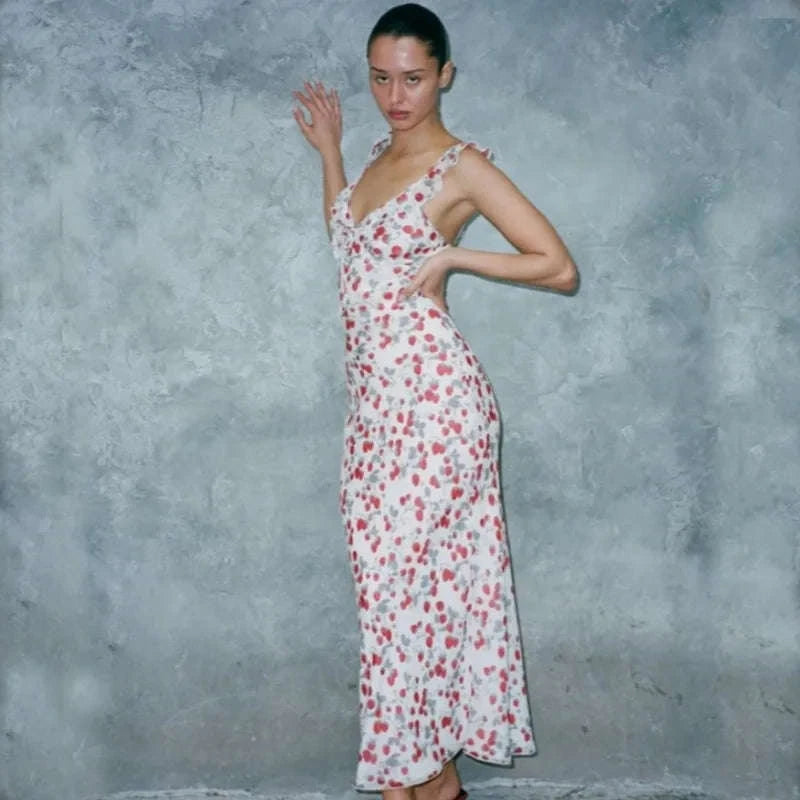 Florales Maxikleid mit tiefem Rückenausschnitt für den Sommer