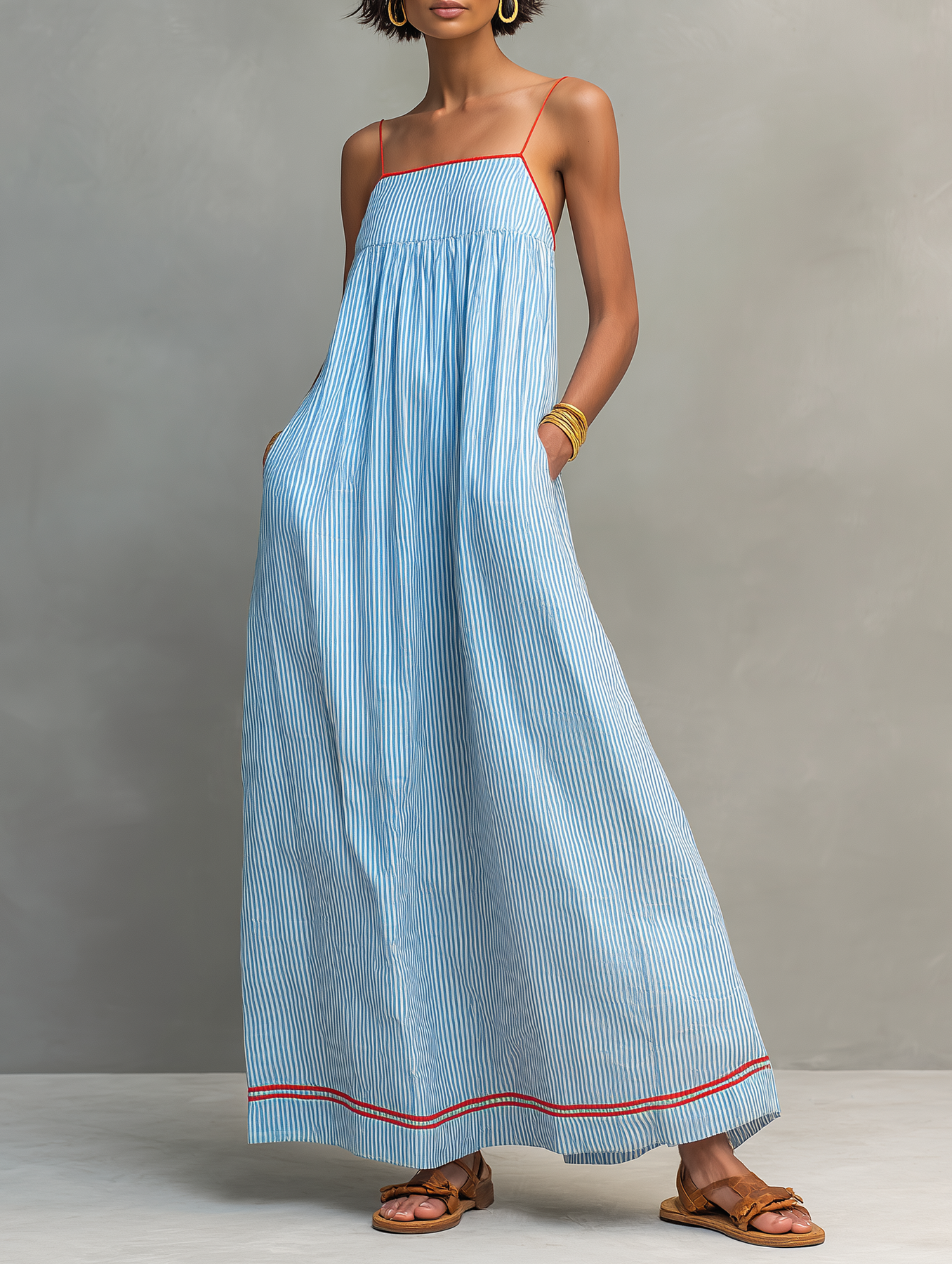 Gestreiftes Maxikleid mit Spaghettiträgern