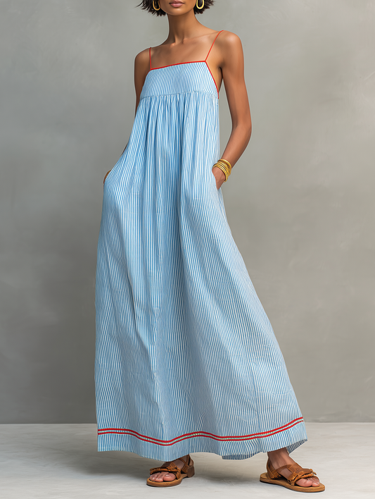 Gestreiftes Maxikleid mit Spaghettiträgern