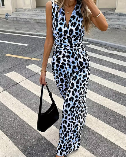 Damenmode: Jumpsuit mit Leopardenmuster und ärmellosem Design
