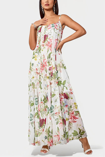 Luftiges ärmelloses Boho-Maxikleid mit floralem Muster in Seitenansicht