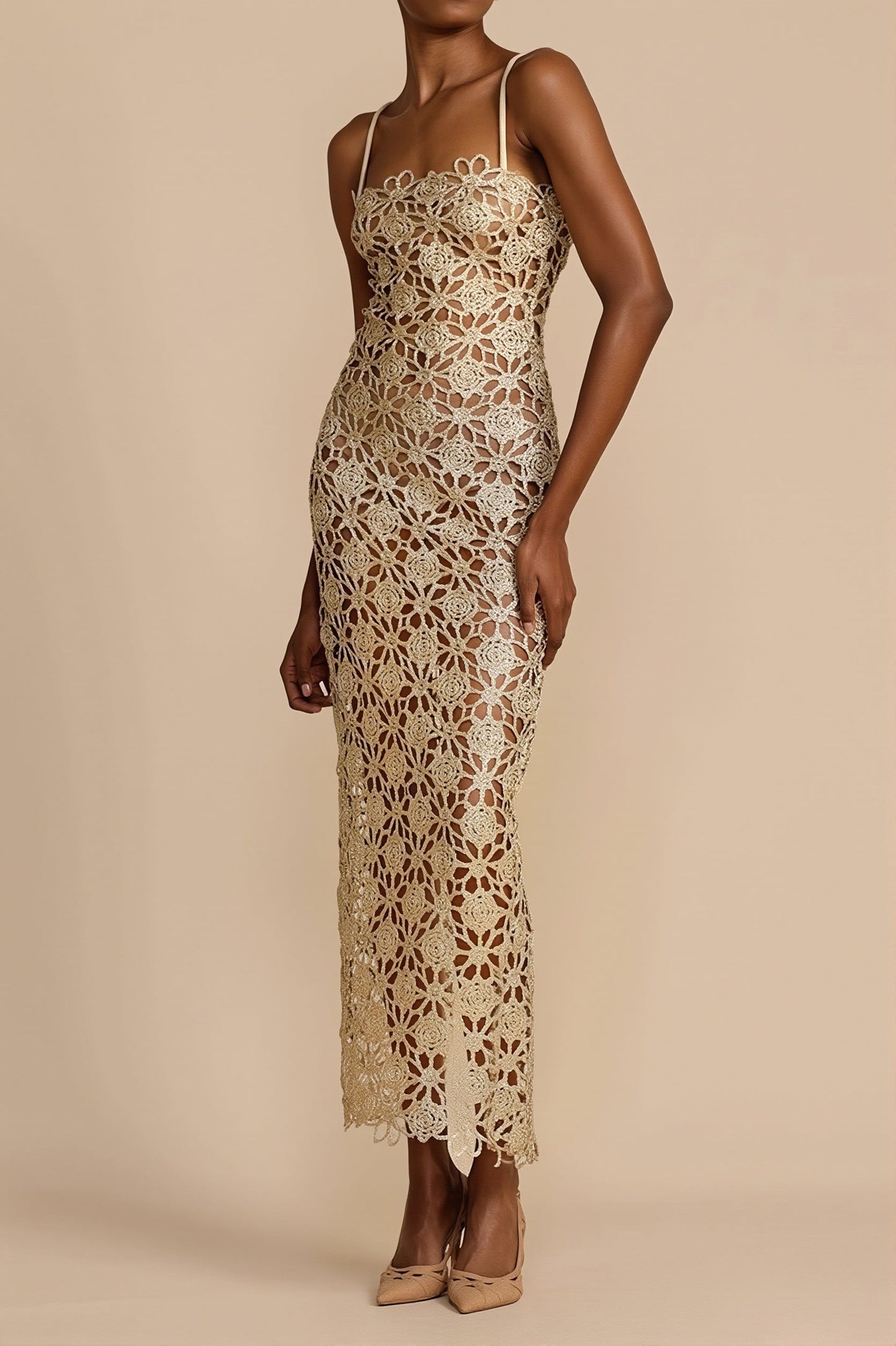 Damen-Maxikleid mit floraler Spitze und elegantem Camouflage-Cut-out