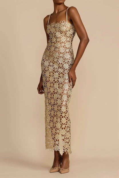 Damen-Maxikleid mit floraler Spitze und elegantem Camouflage-Cut-out