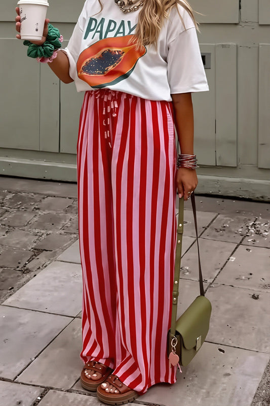 Damen Straight Leg Hose mit Streifenmuster und hohem Bund in Frontansicht
