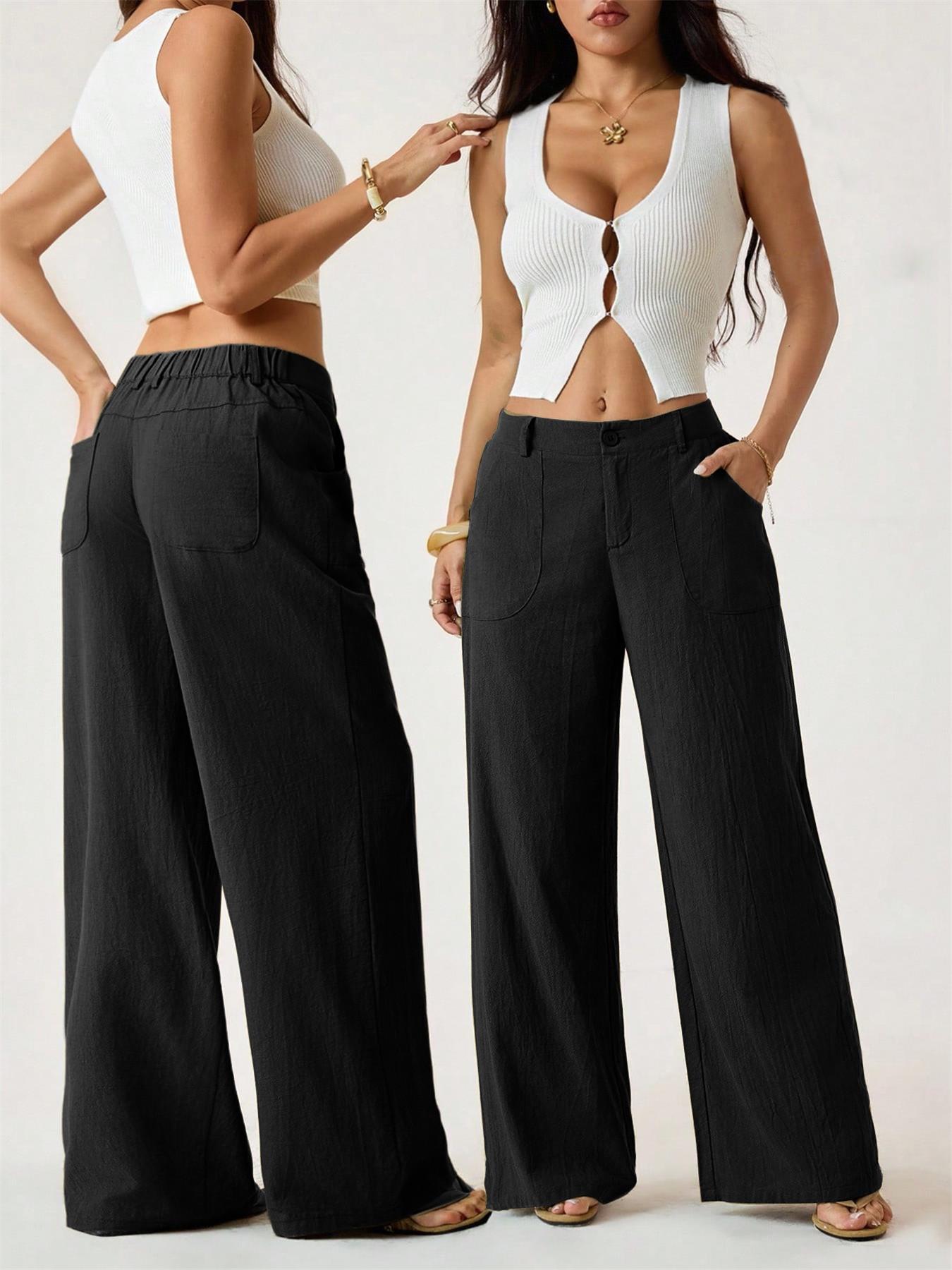 Weite Hose aus Baumwoll-Leinen-Mischung mit hoher Taille