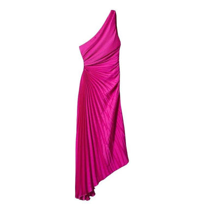 Ein-Schulter Faltenrock Poly Georgette Midi Kleid
