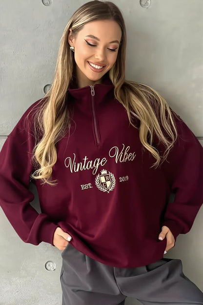 Detailansicht des Quarter Zip am Damen Sweatshirt im Vintage Look
