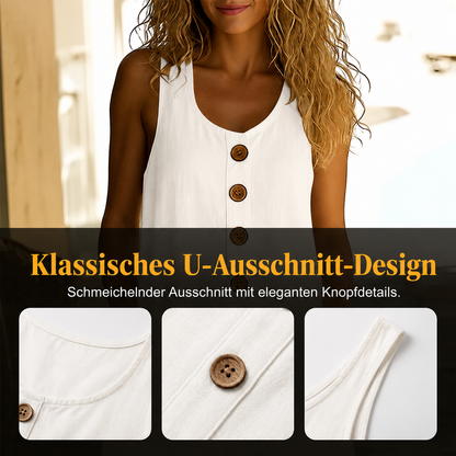 Ärmelloses Kleid aus Leinengemisch mit Knopfleiste