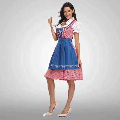 Velvet Plaid Dirndl Dress Red White Blue