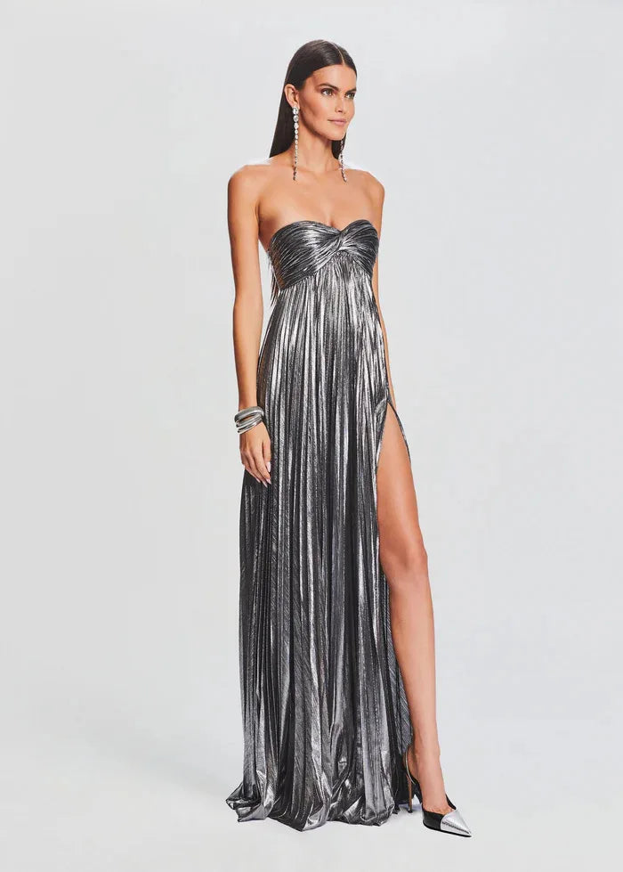 Silbernes trägerloses elegantes Kleid für Hochzeitsgäste