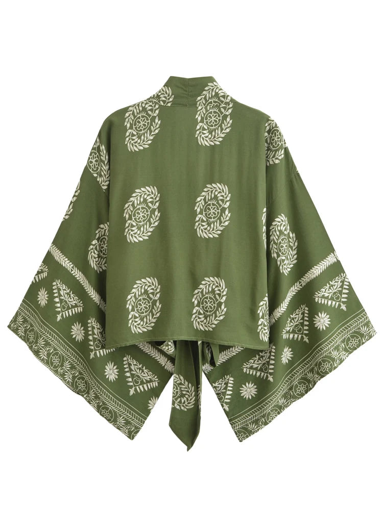 Damen Baumwolle Viskose Blumendruck Kimono Strandüberwurf