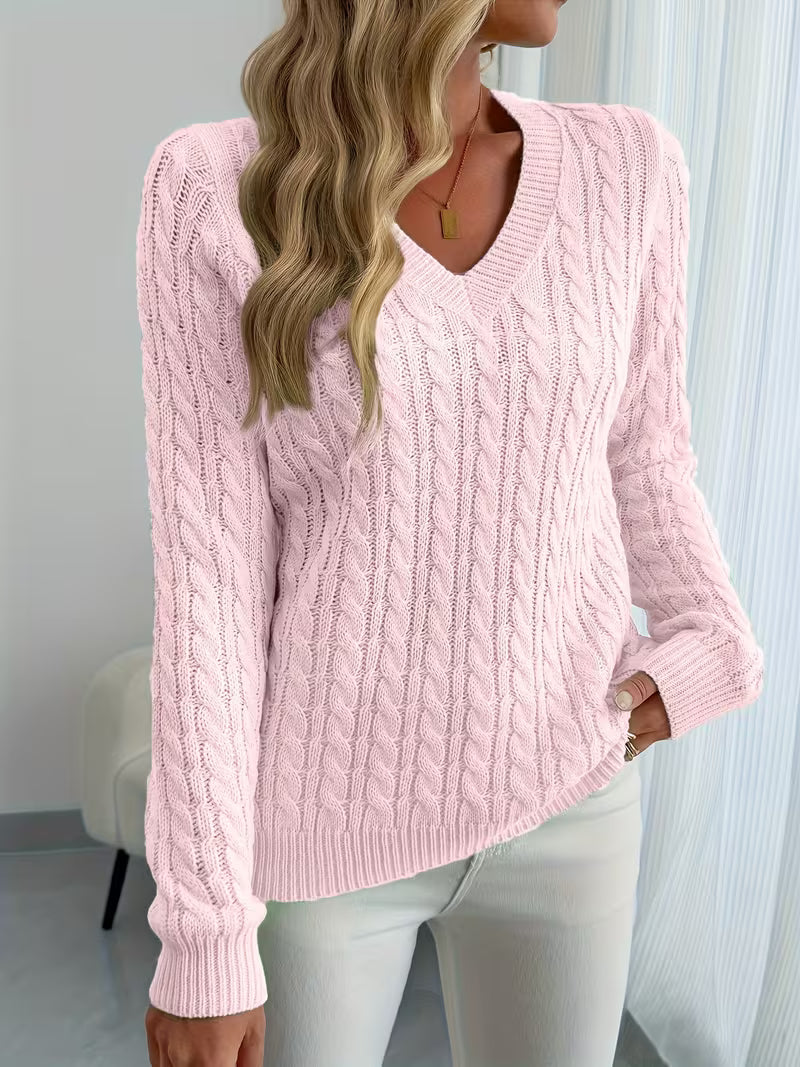 Pullover Mit Zopfmuster Und V-Ausschnitt