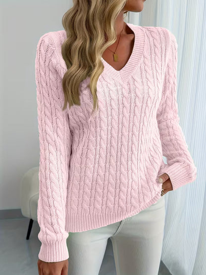 Pullover Mit Zopfmuster Und V-Ausschnitt