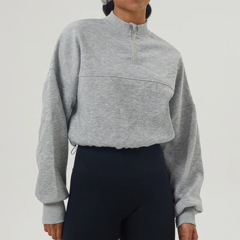 Damen Oversized Sweatshirt aus Baumwollmischung mit halbem Reißverschluss