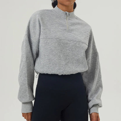 Damen Oversized Sweatshirt aus Baumwollmischung mit halbem Reißverschluss