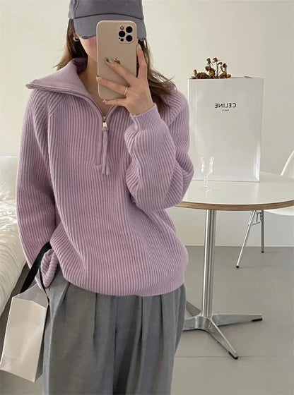 Damen Polopullover Mit Halbzip Sportlich
