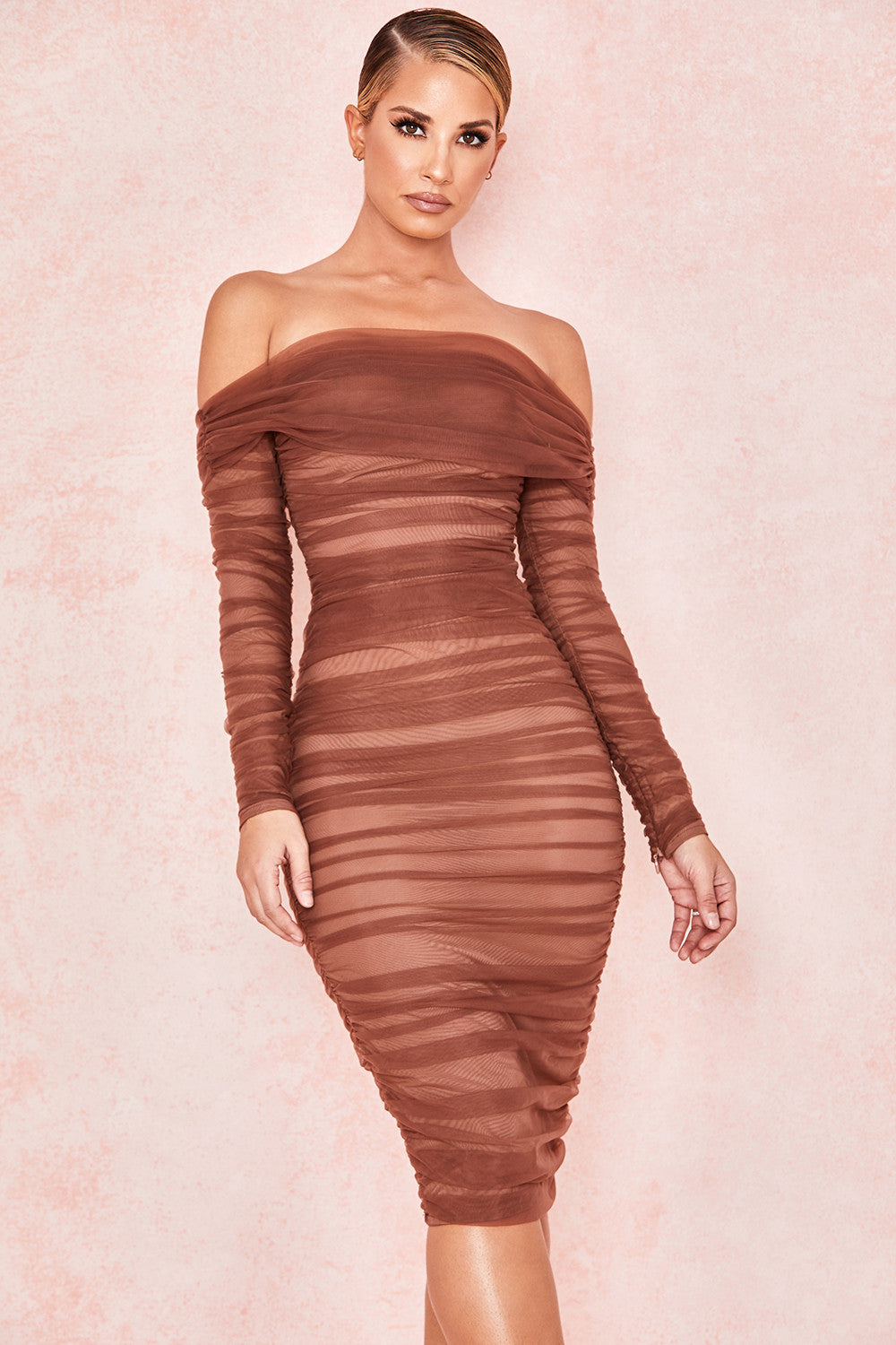 Damen-Midikleid mit femininem Off-Shoulder-Ausschnitt