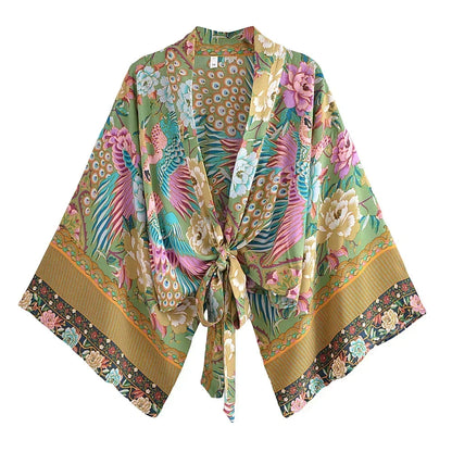 Damen Kurz Rayon Blumiger Kimono Strandüberwurf
