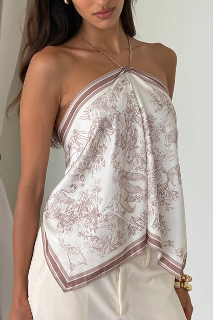 Damen Neckholdertop mit Print und offenem Rücken in Rückansicht
