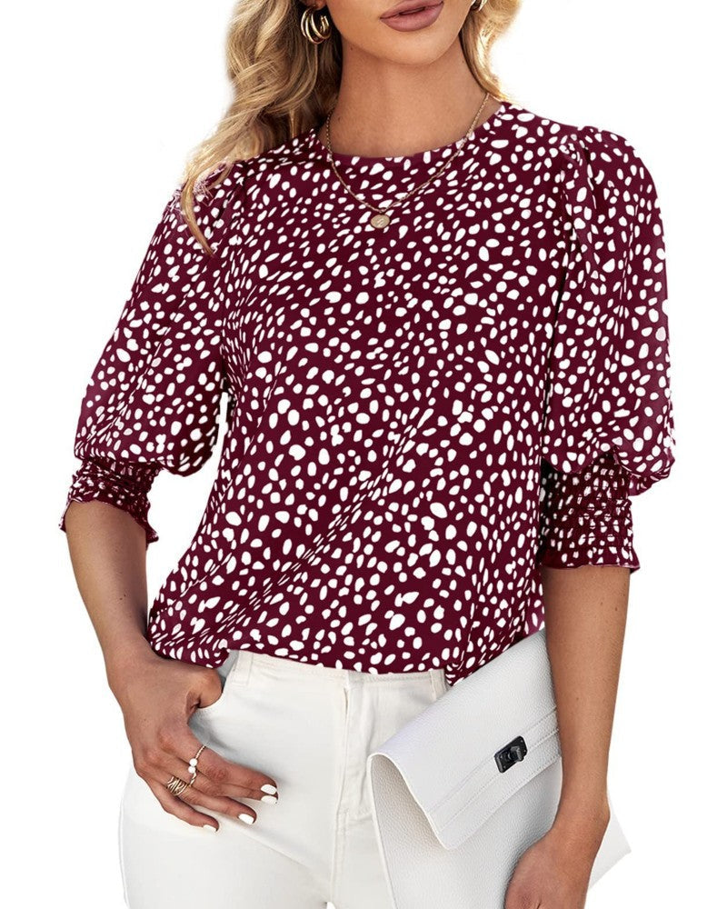 Damenbluse Mit Blumenmuster Und Rundhalsausschnitt