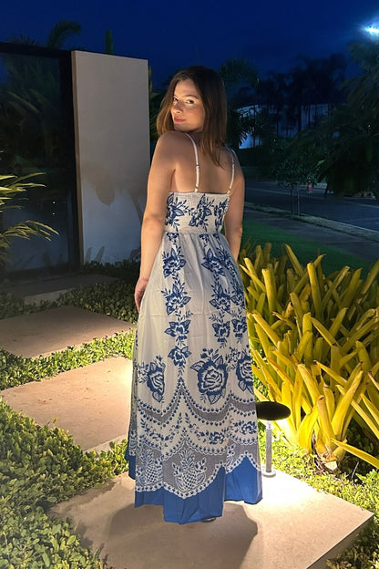 Polyester Spaghetti-Träger Midikleid Blau