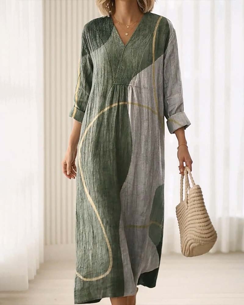Damen Midikleid mit Farbblock und fließender Passform aus seitlicher Perspektive