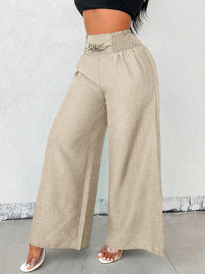 Damen weite High-Waist-Hose in Unifarbe mit lockerem Schnitt, Vorderansicht