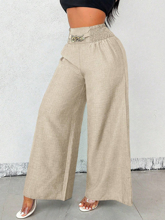 Damen weite High-Waist-Hose in Unifarbe mit lockerem Schnitt, Vorderansicht