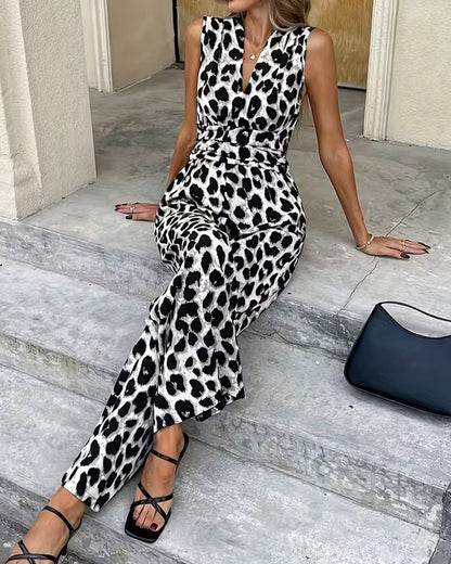Damen Jumpsuit Ärmellos Mit Leopardenmuster