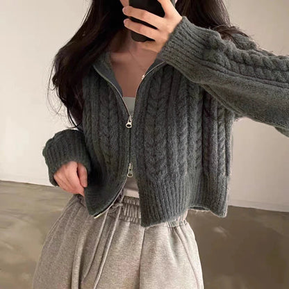 Damen Strick-Cardigan mit Reißverschluss und langen Ärmeln