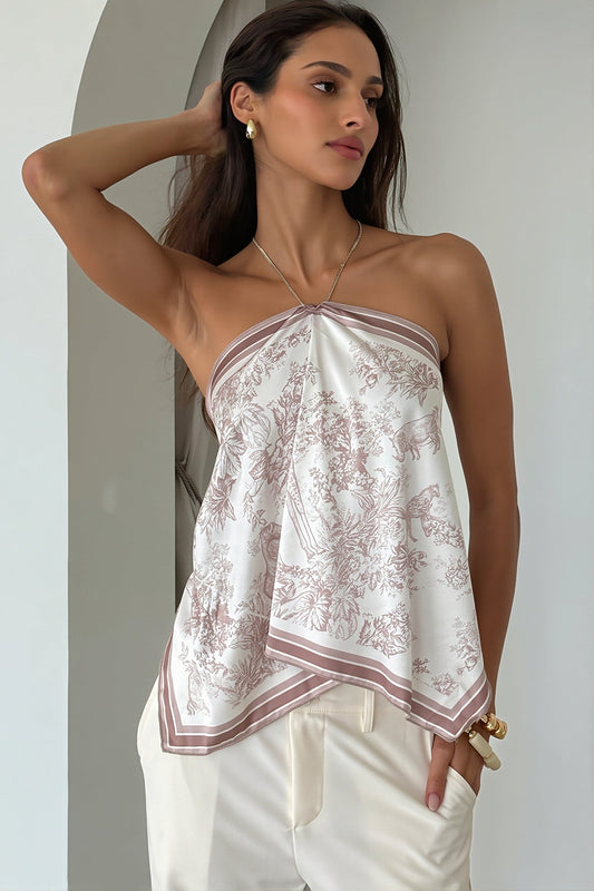 Damen Neckholdertop mit Print und Rückenschnürung in Vorderansicht