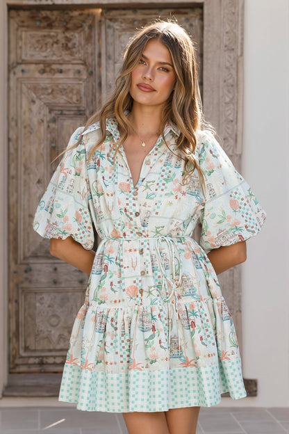 Damen Minikleid Aus Leinenmischung Mit Blumenprint