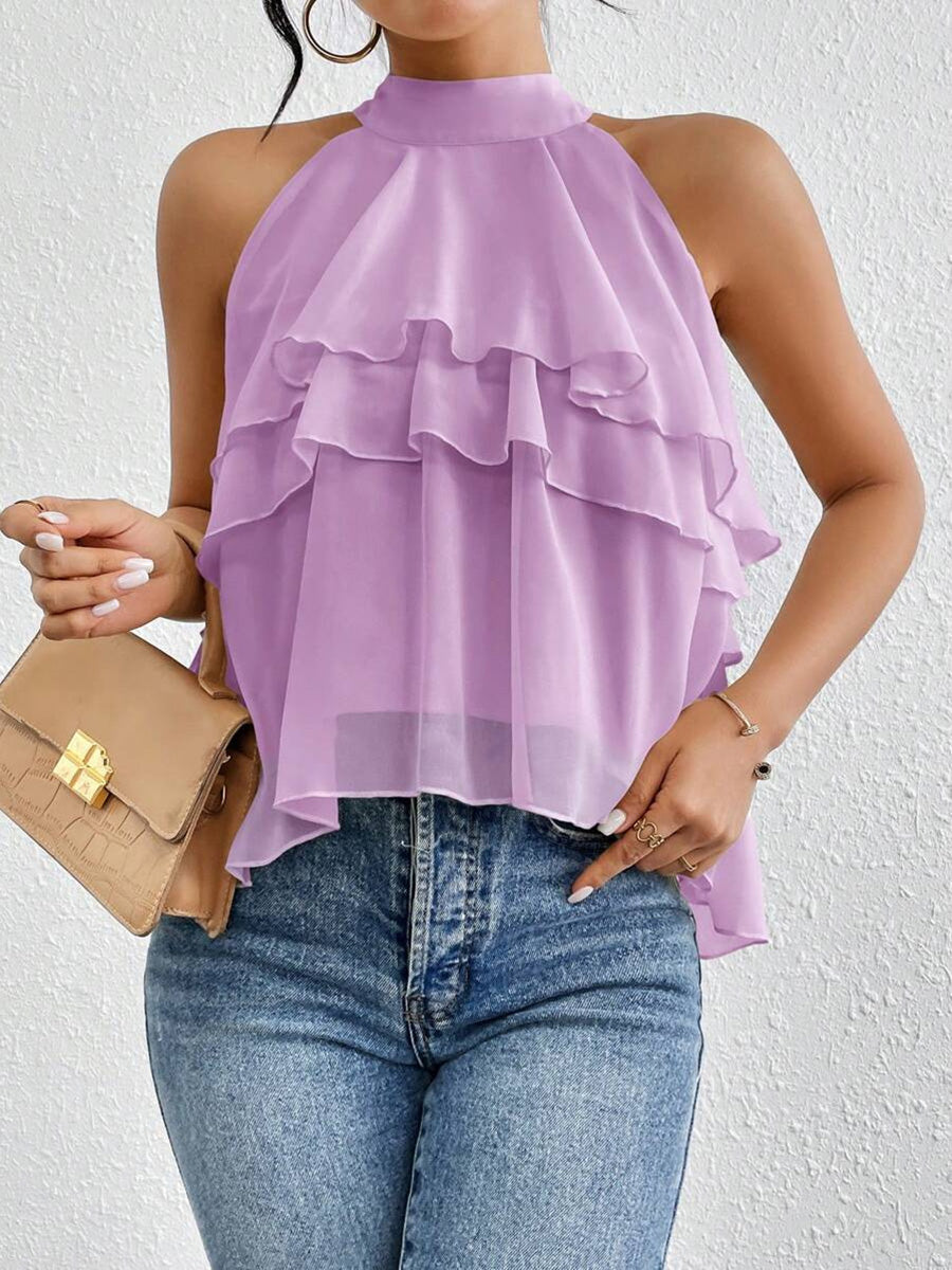 Damen Neckholder-Tanktop aus Chiffon mit Volants in Rückansicht