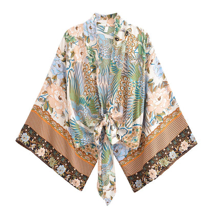 Damen Kurz Rayon Blumiger Kimono Strandüberwurf