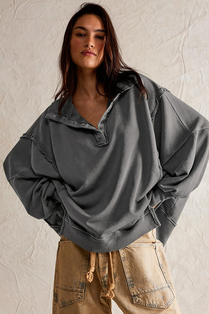 Damen Sweatshirt Oversized Mit Schlitzkragen