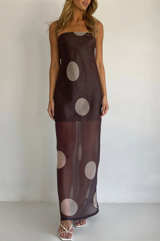 Damen Maxikleid trägerlos mit Polka-Dot-Muster in voller Länge