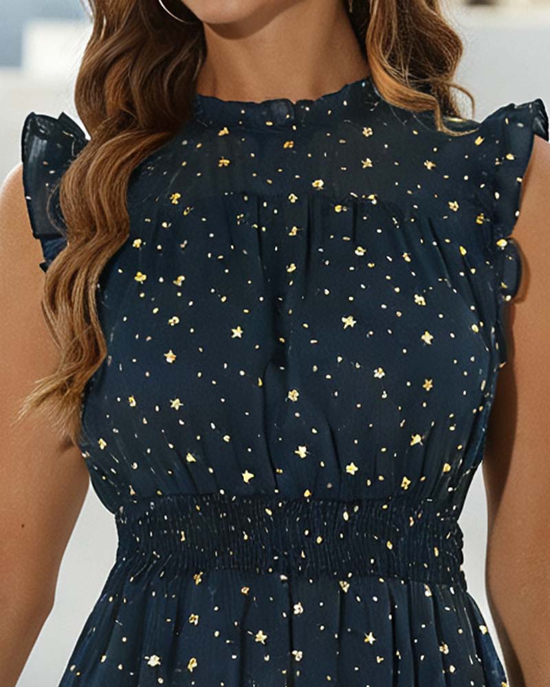 Damen knielanges A-Linien-Kleid mit Rüschen in seitlicher Ansicht