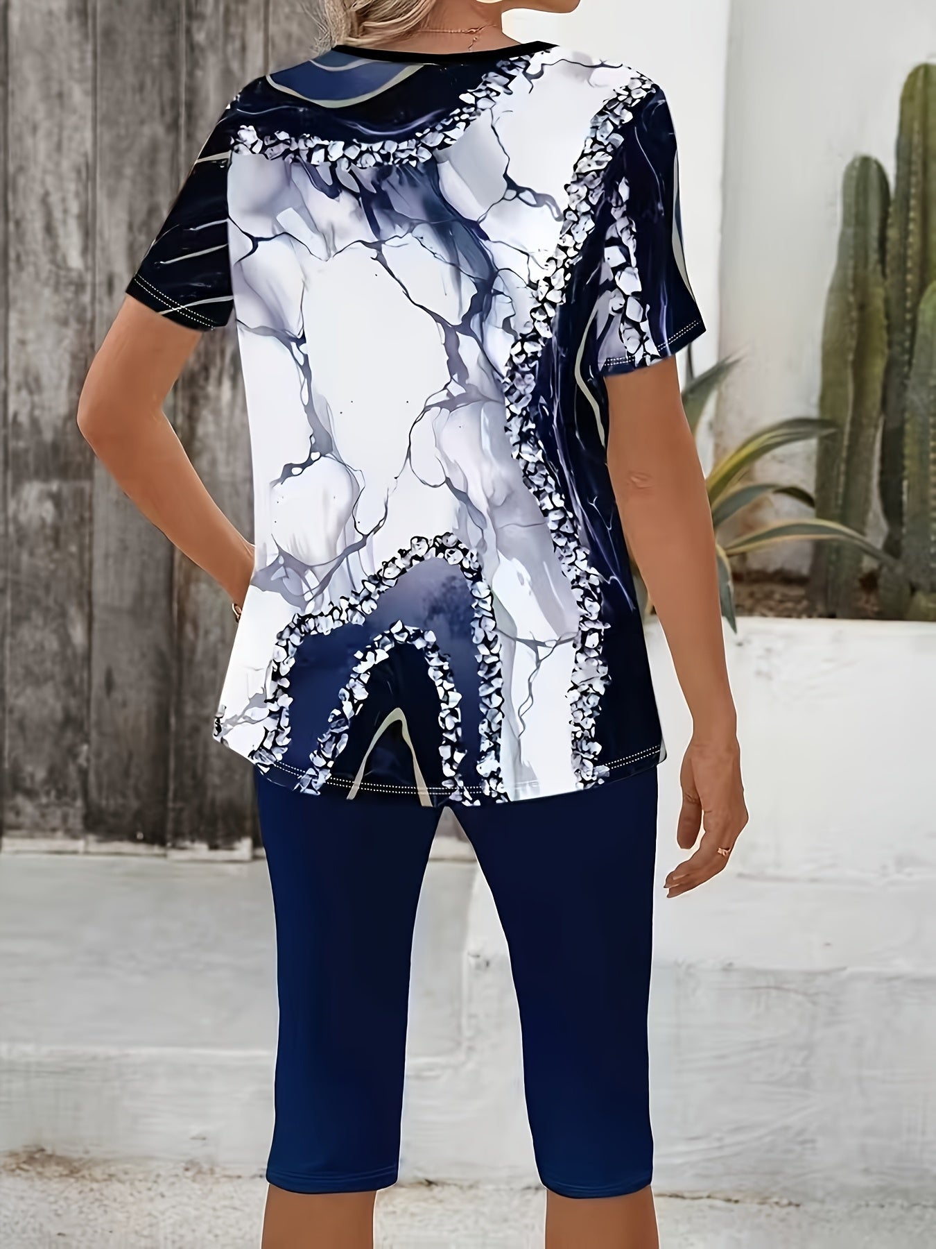 Damen-Loungewear-Set mit abstraktem Muster und entspanntem Look