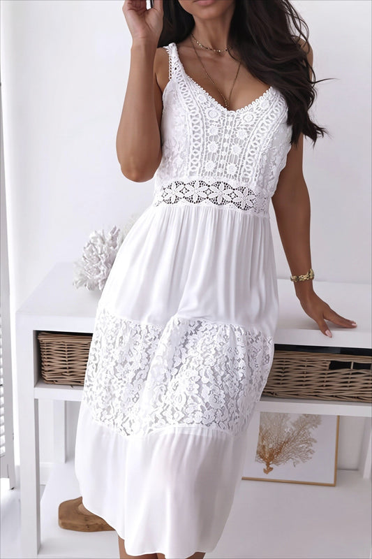 Damen Midikleid mit Spitze und V-Ausschnitt in boho-inspiriertem Design