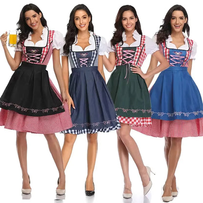 Damen Karo Oktoberfest Dirndlkleid mit Schürze