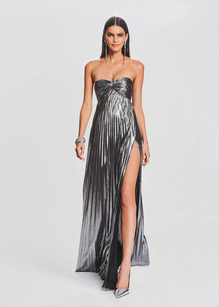 Silbernes trägerloses elegantes Kleid für Hochzeitsgäste