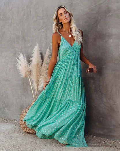 Boho Chic grünes langes Sommerkleid