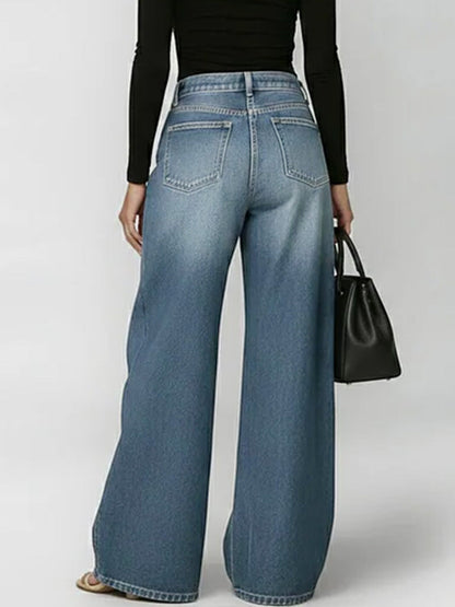 Damen High-Waist Freizeit Jeans mit weitem Bein
